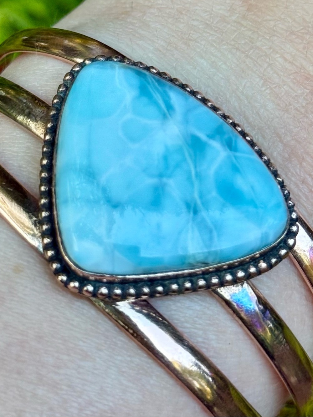 BL18 Genuine Dominican Larimar P
Triangular Cut Rose Gold Tone Bracelet/Cuff